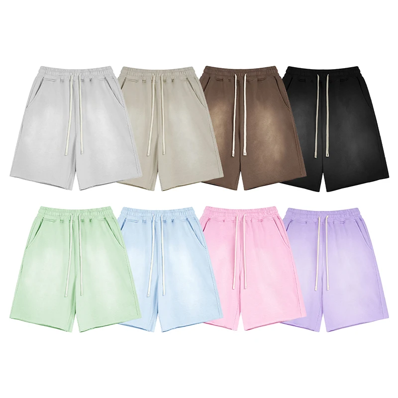 American High Street Summer Kanye Spray Dyeing Light Washed Loose Casual Shorts for Men And Women Youthful Vitality Straight ...