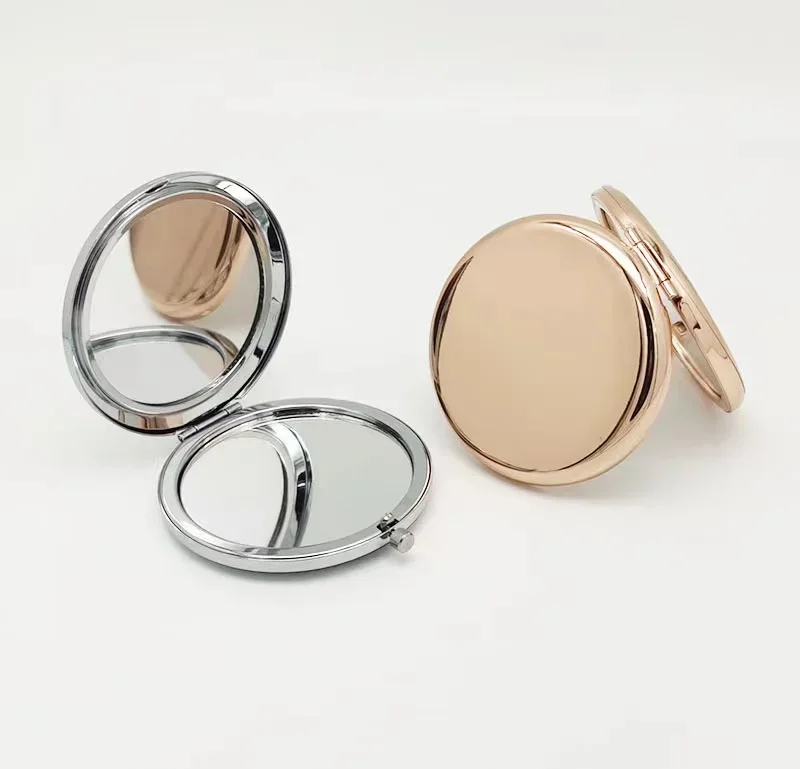 Portable Makeup Mirror Solid rose gold Color Metal Round Case Double-Side Pop-Up Pocket Mirror Beauty cosmetic mirror