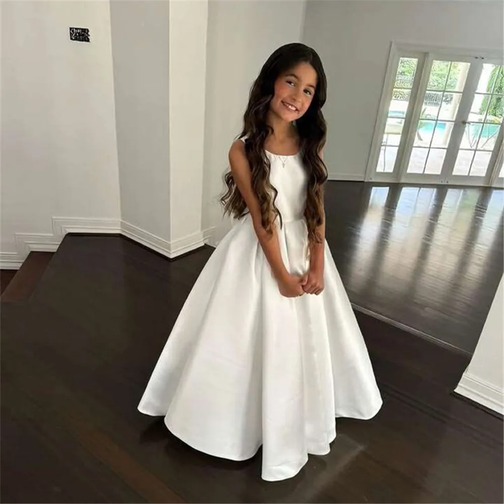 

Flower Girl Dress Off Shoulder Princess Dresses for Girls Satin Flower Girl Dresses for Wedding Ball Gown
