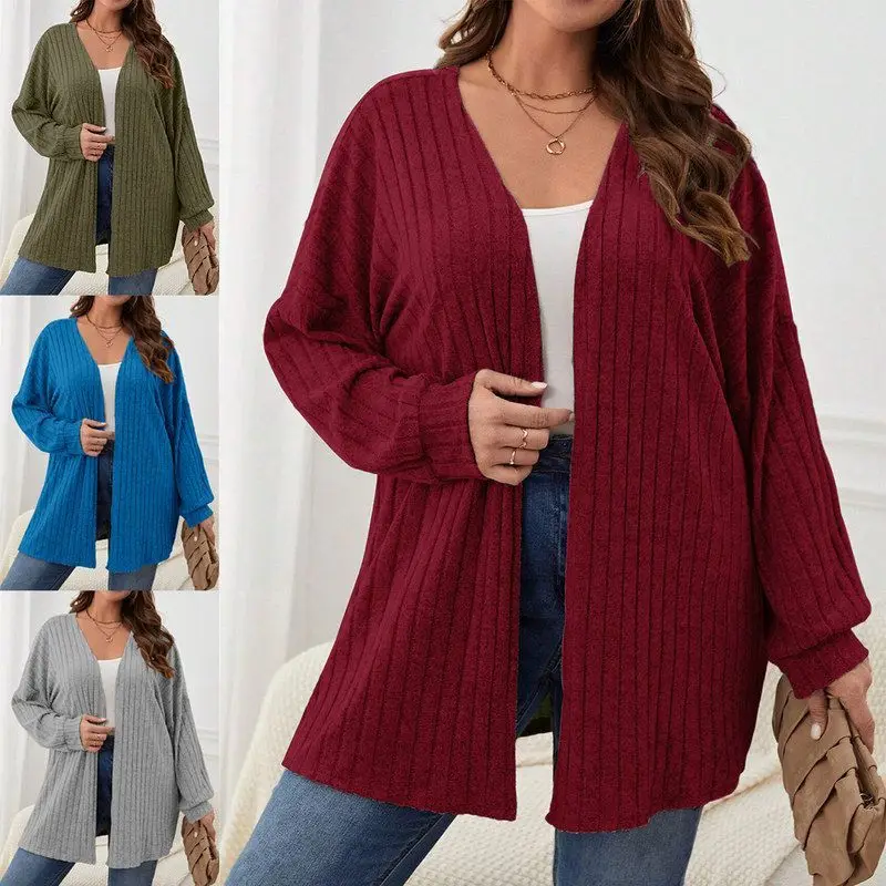 

Осенне-зимнее женское свободное длинное вязаное пальто све све, однотонное пальто средней длины из смеси полиэфирного волокна