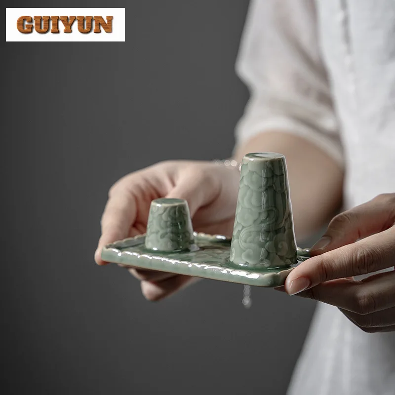 Celadon Relief Cleaning and Drying Teapot Cover Holder Japanese Cover Frame Zisha Pot Lid Shelf Tea Services Supplies Decoration