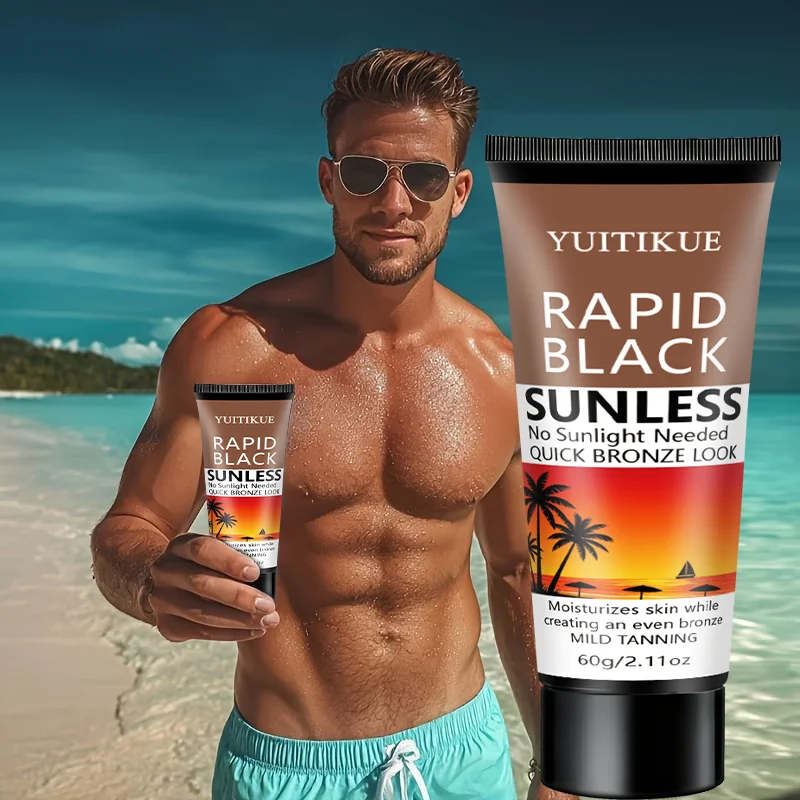 YUITIKUE 60g Rapid Black Sunless Tanning Cream Quick Even Bronze Glow Moisturizing Mild Self Tanner Body Skin Care