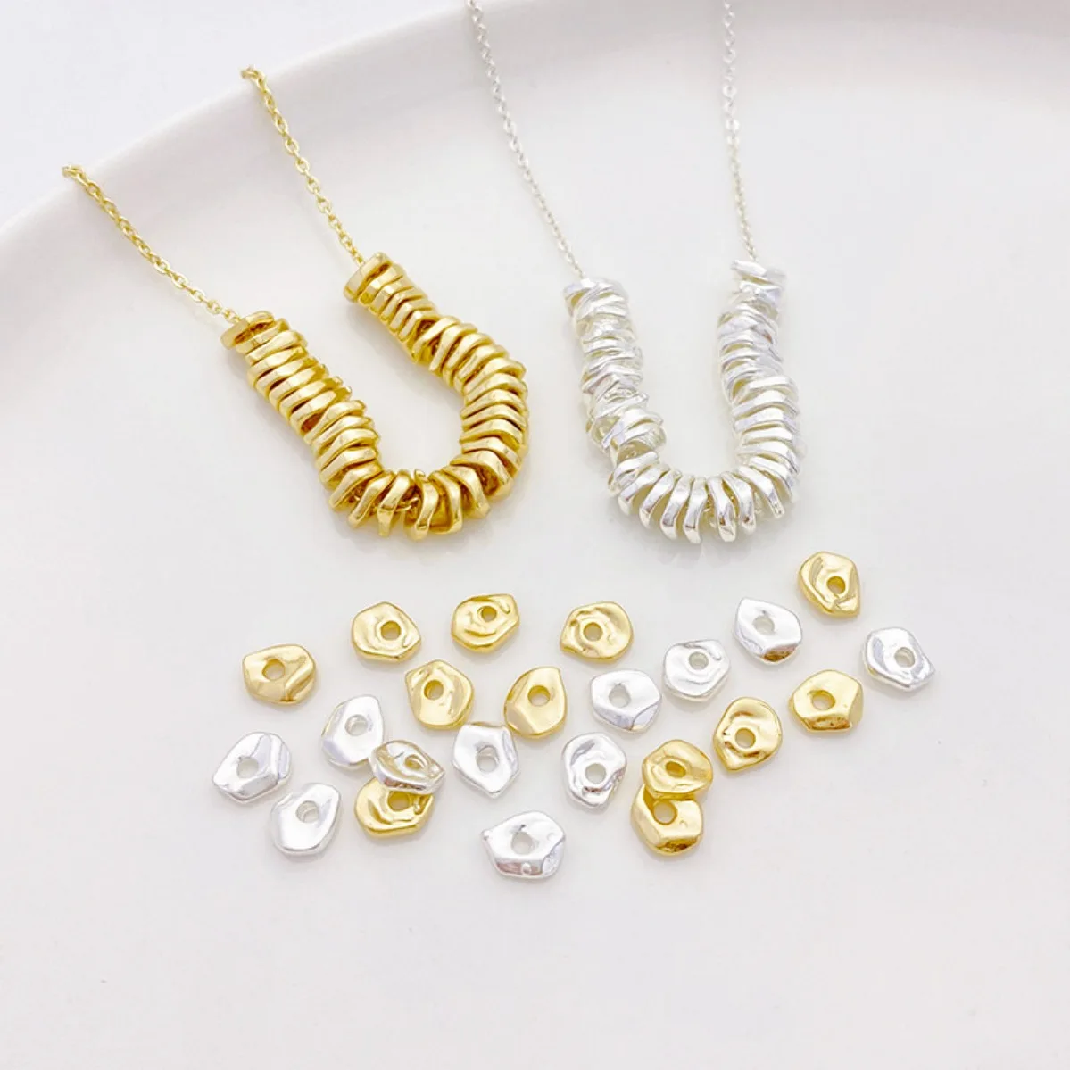 14K Gold Plated Color Retention Irregular Shaped Crushed Gold Spacer Discs Loose Beads DIY Bracelet Necklace Findings