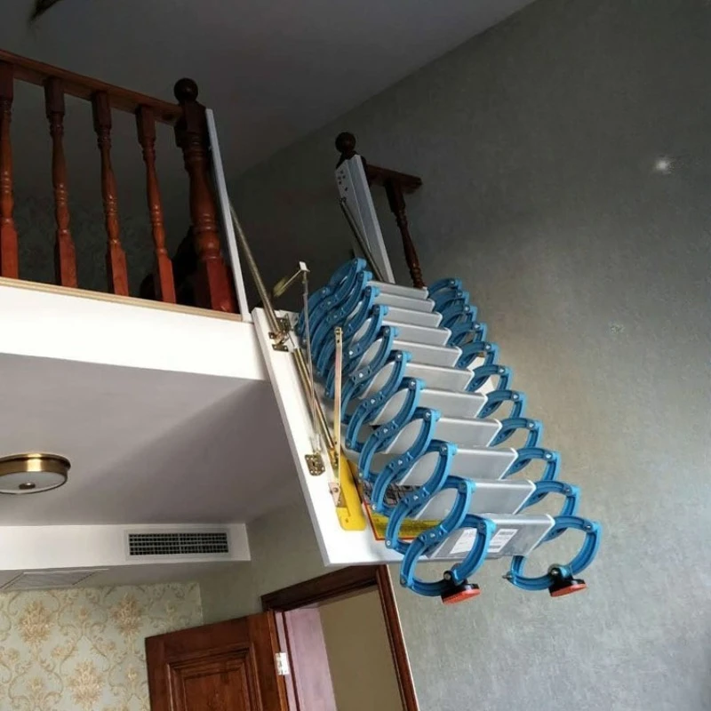 

Attic side-mounted indoor upturned telescopic staircase, easy to fold, thickened alloy hanging shop partition staircase