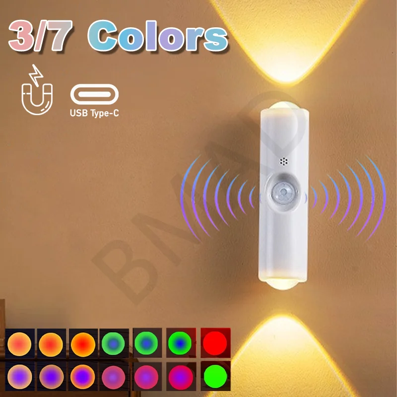

Motion Sensor Night Light RGB Gradient Wall Lamp Type-C Charging Wireless magnetic mounting Home Decoration Night Lamps