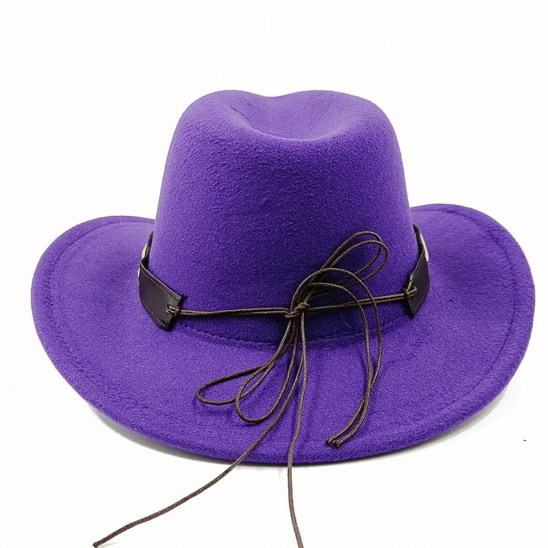 Dark purple Cowboy Hat New Jazz Knight hat cowboy hat monochrome felt hat men\'s and women\'s large brim outdoor hat