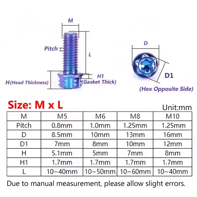 M5 M6 M8 M10 TC4 Titanium Alloy Torx Head Flange Bolts Motorcycle Caliper Screws Pitch: 0.8/1.0/1.25mm