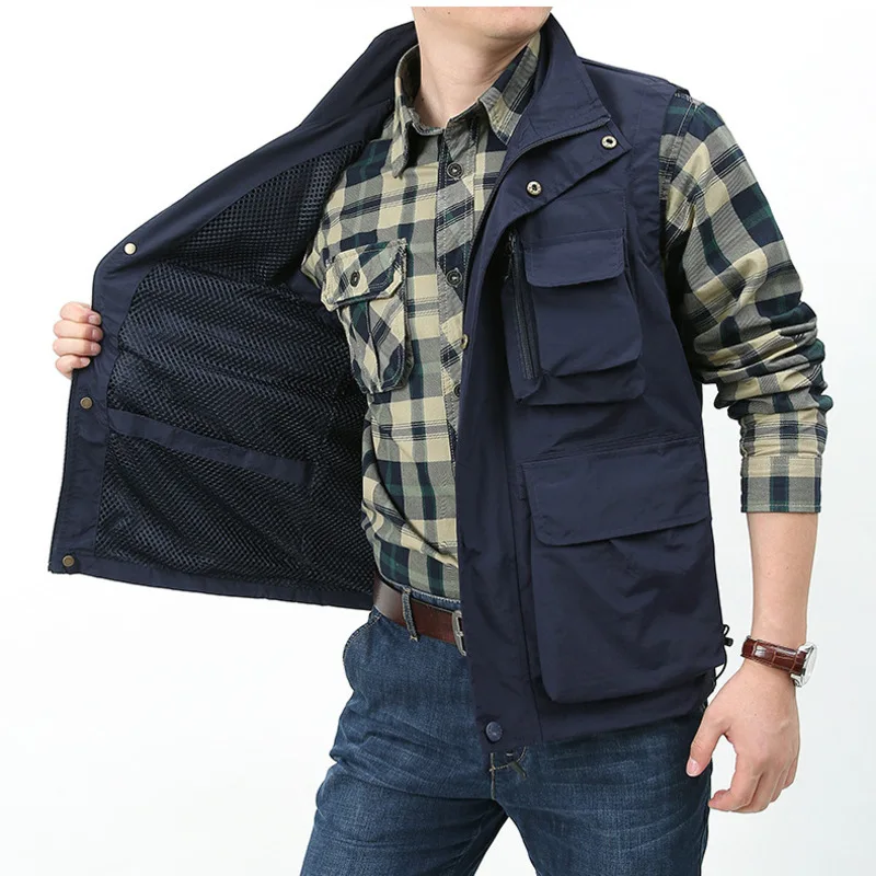 

Work Vest Men Summer Hunting Spring Zip Fishing Clothing Embroidered Sleeveless Jacket Coat Mesh MAN Tool Motorcyclist Best Male