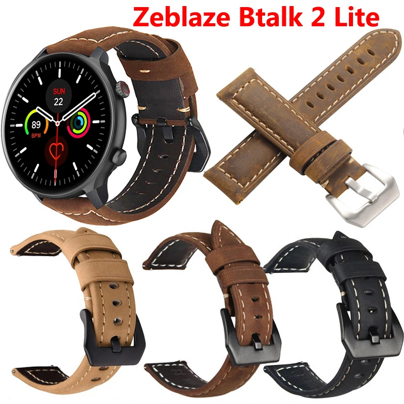 

22mm Quick Release Leather Straps for Zeblaze Btalk 2 Lite Stratos 3 Quality Genuine Retro Genuine Leather Watchband Accessories