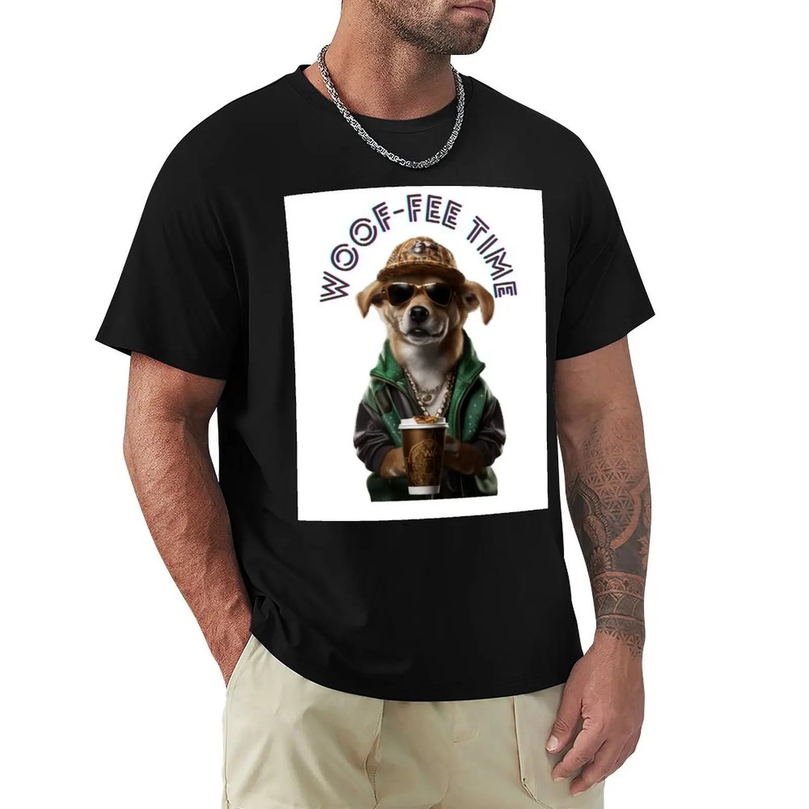 Funny dog with coffe T-Shirt t shirts for man pack white T-Shirt