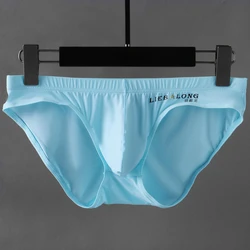 Mens Ice Silk Briefs Low Waist Sexy Men Underwear Silky Convex Pouch Underpants Thin Youth Lightweight Swimwear Hombre Panties