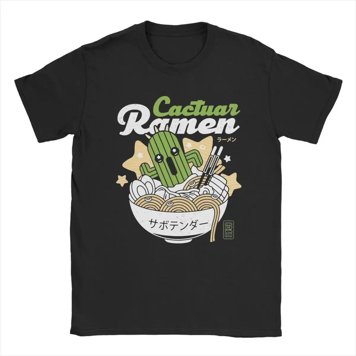 Coole Cactuar Ramen Final Fantasy T-Shirts für Herren, Rundhalsausschnitt, 100 % Baumwolle, kurzärmeliges T-Shirt, einzigartige Oberteile