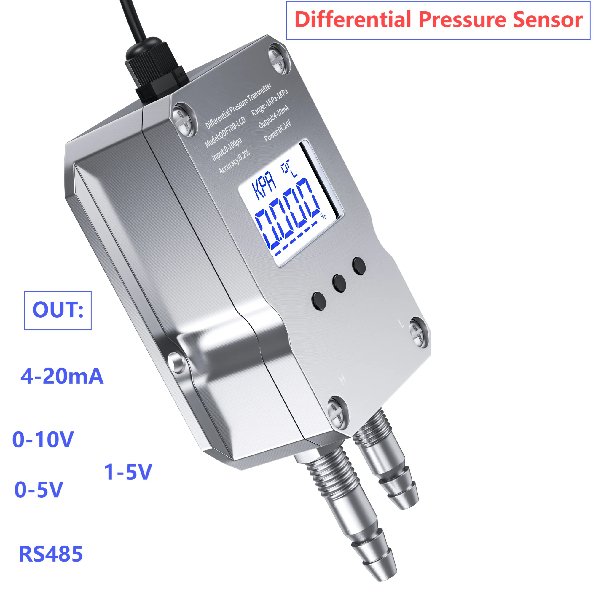 

LCD Differential Pressure Sensor Transmitter 0-400Pa to 4-20mA Air Pressure Transducer 5Kpa 50Kpa Wind Pressure Converter