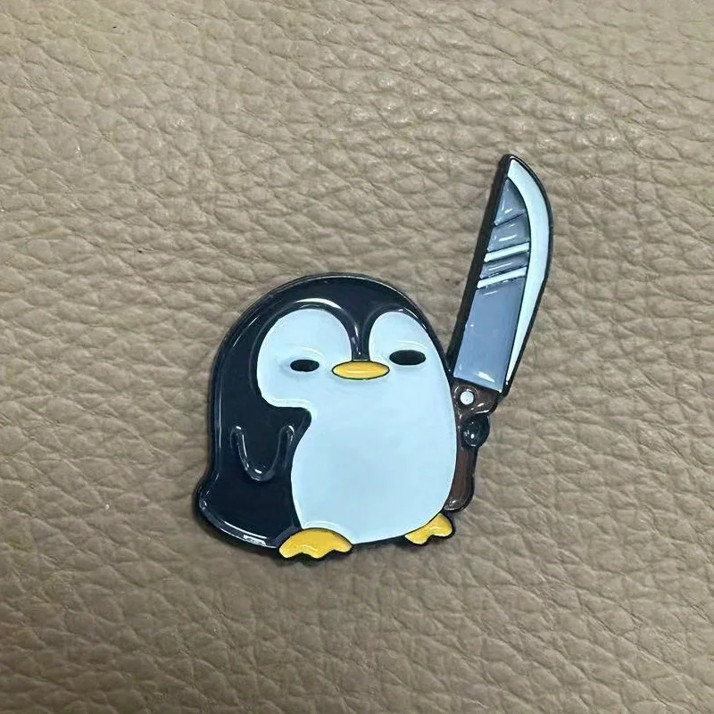 Funny Penguin Holding Big Knife Brooch Pin Badge for Backpacks Hats Unique Gift Accessory view 5