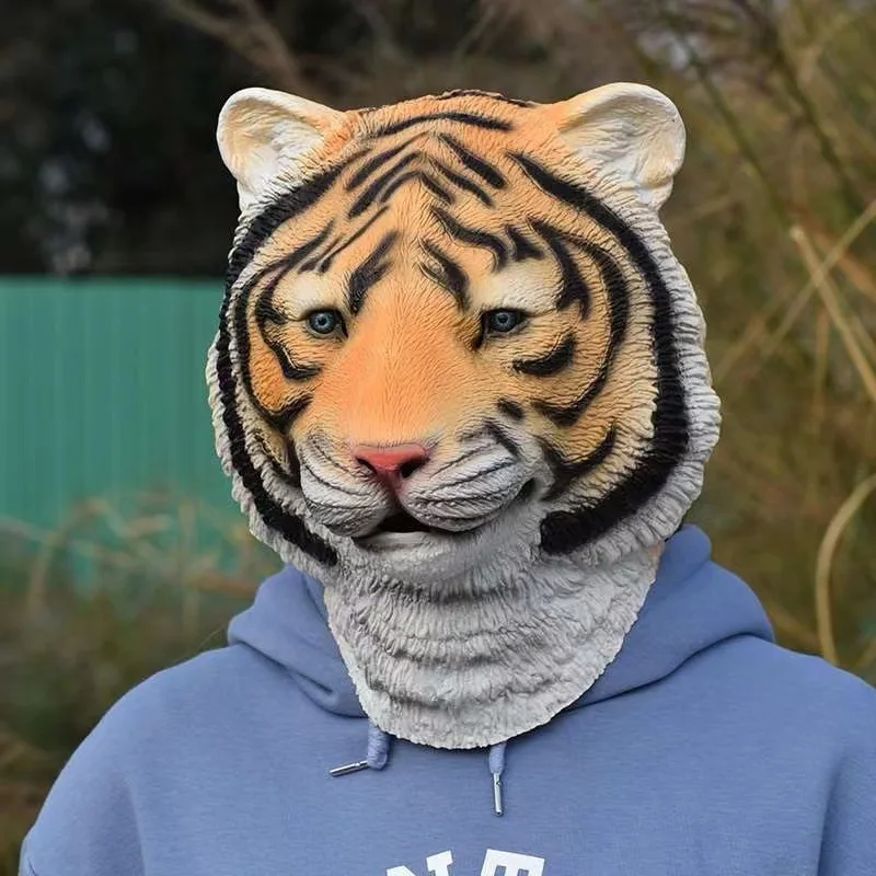 Animal Cosplay Props Tiger Head Coverings Props Tiger Mask Weird Funny Mask Full Head Wrap Mask Tiger Performance Props