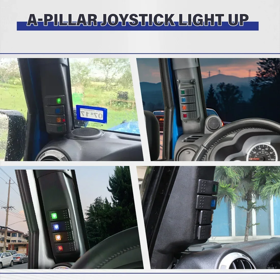 A-Pillar Switch Pod 12V Left Driver Side Rocker Panel Pre-Wired On Off 4 Color Toggle Switche for Jeep Wrangler JK JKU 2011-2018