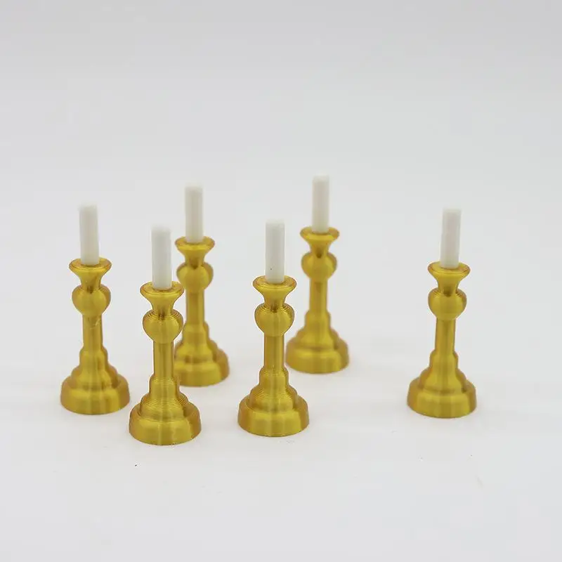 1/2Pcs Dollhouse Miniature Golden Candle Holder 1:12 Mini Candlestick Model Doll House Dining Room Home Decor DIY Accessories