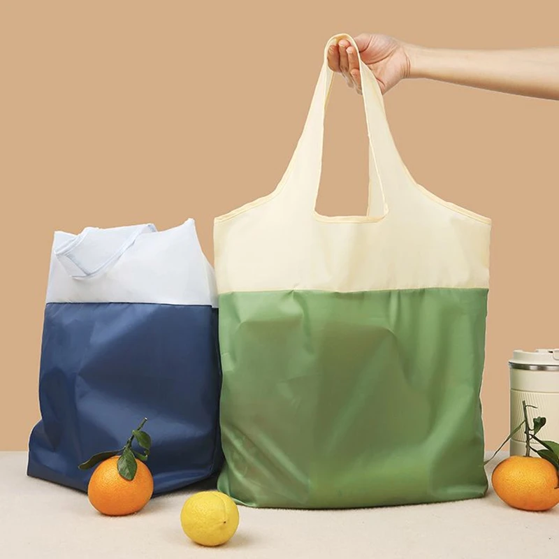 

2 Colors Matching Folded Shopper Bags Ecobag for Food Fruit Vegetables Large Capacity Tote Pouch Reuseable Bags Summer Beach