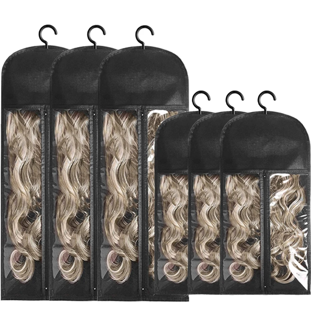 حقيبة تخزين وصلات الشعر الطويلة جدًا مع شماعة، 6/2 مجموعتان من مقاسين للشعر المستعار المتعدد، شماعة مقاومة للغبار لوصلات الشعر