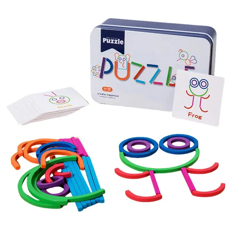 Wooden Sticks and Rings Puzzle Set Colorful Brain Teasers Toys Cute Early Education jigsaw puzzle Toys for Fine Motor Skills