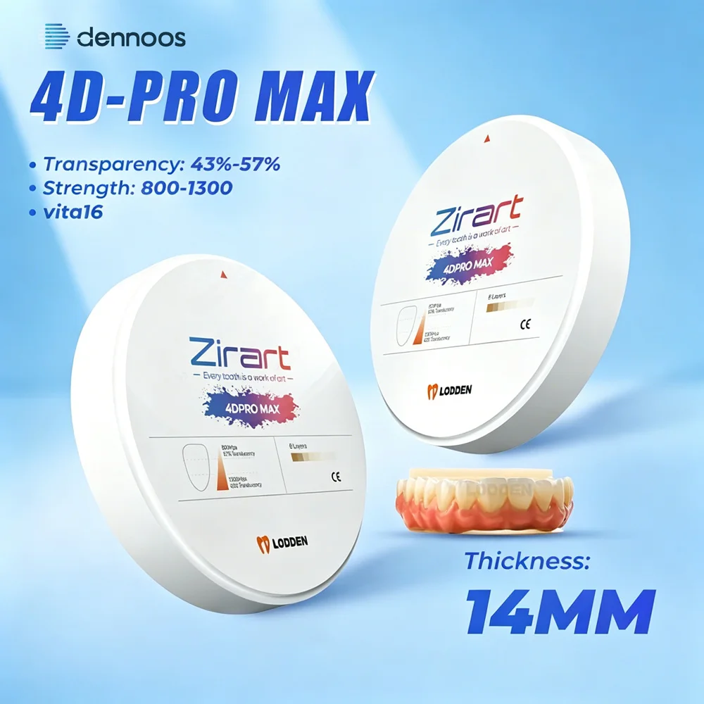 Bloques de Zirconia LODDEN 4D PRO MAX Aesthetics de 8 Capas para Laboratorio Dental, para CAD CAM, 98x14mm, Materiales Cerámicos Odontológicos, 1300MPa
