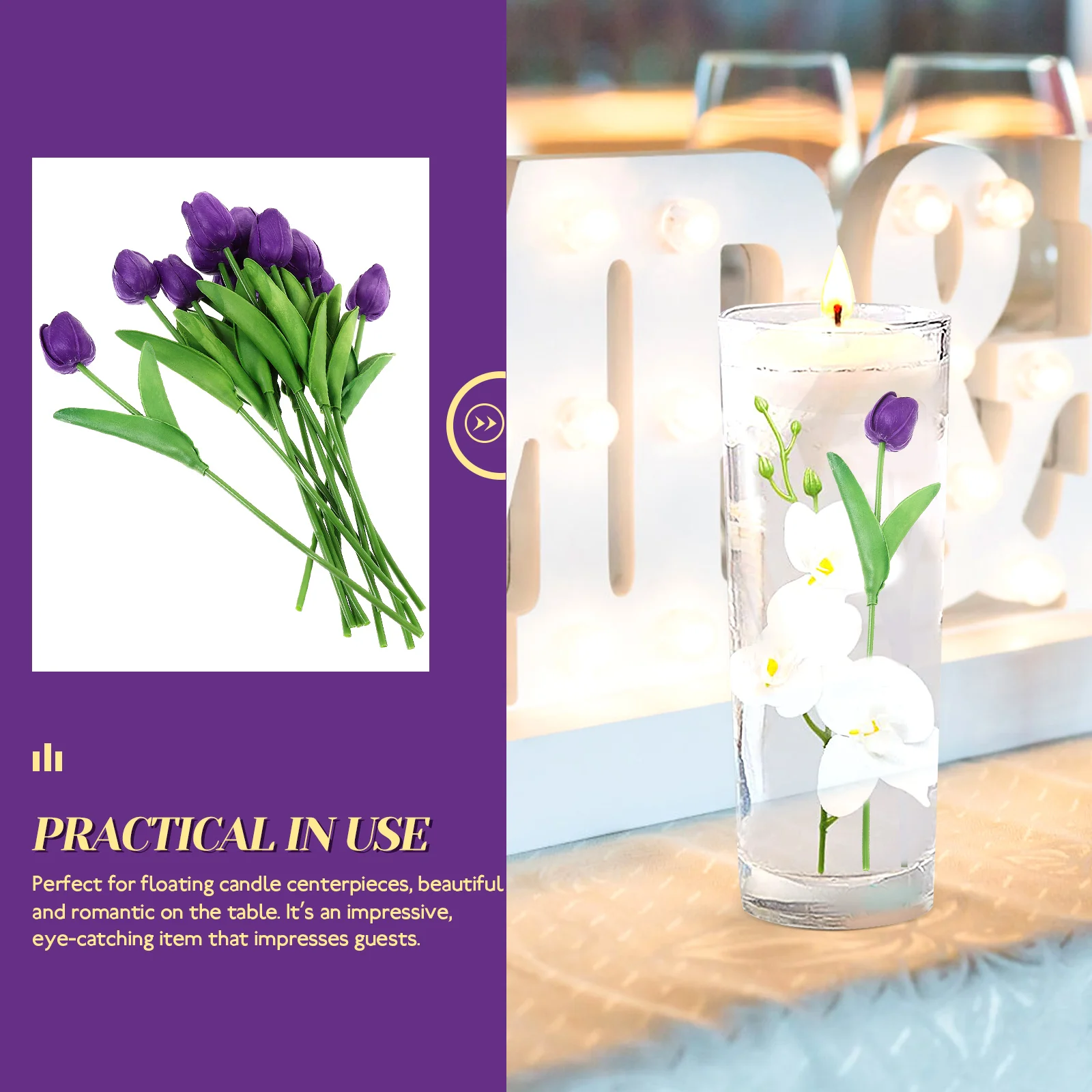 

12pcs Purple Artificial Tulip Flower Decorations for Wedding Table Centerpieces Home Bar Restaurant Party Valentine Graduation