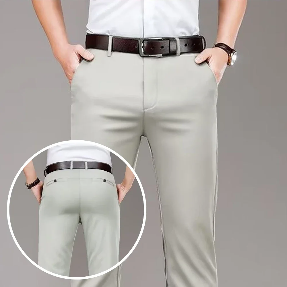 

Hot Sale Men Classic Business Pants Male 2025 New Spring Summer Ice Silk Quick Dry Solid Trousers Casual Straight Leg Long Pants