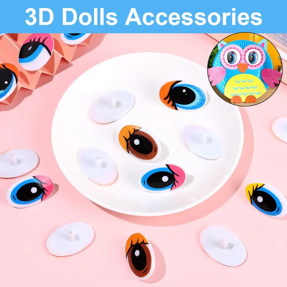 5 Pairs 3D Dolls Eyes Plastic Cute Colorful Oval Cartoon Eyes DIY Dolls Accessories Toys Kids Stuffed Animals Plush Eyes Toys