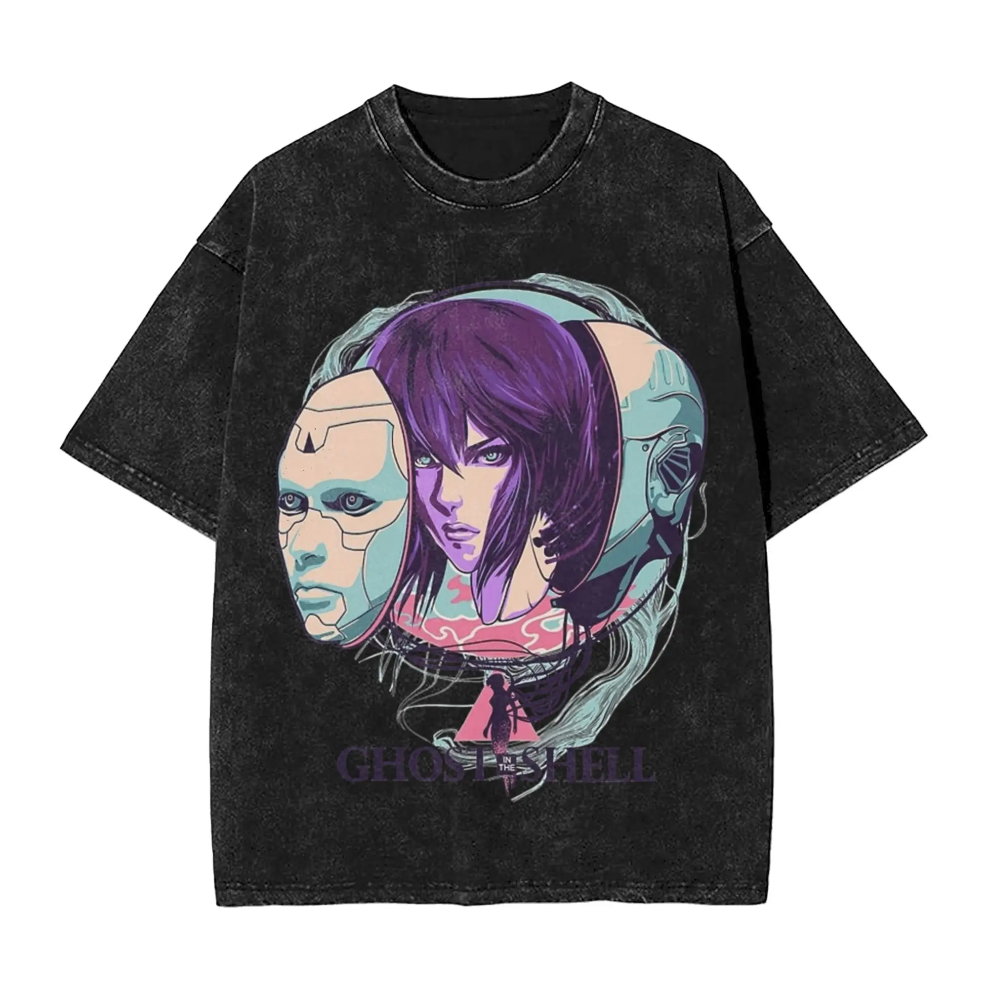 Ghost in the Shell T Shirts Hip Hop Washed Short Sleeve Street T-Shirt  Fashion for Men Women Tops Streetwear Graphic Tops Tees