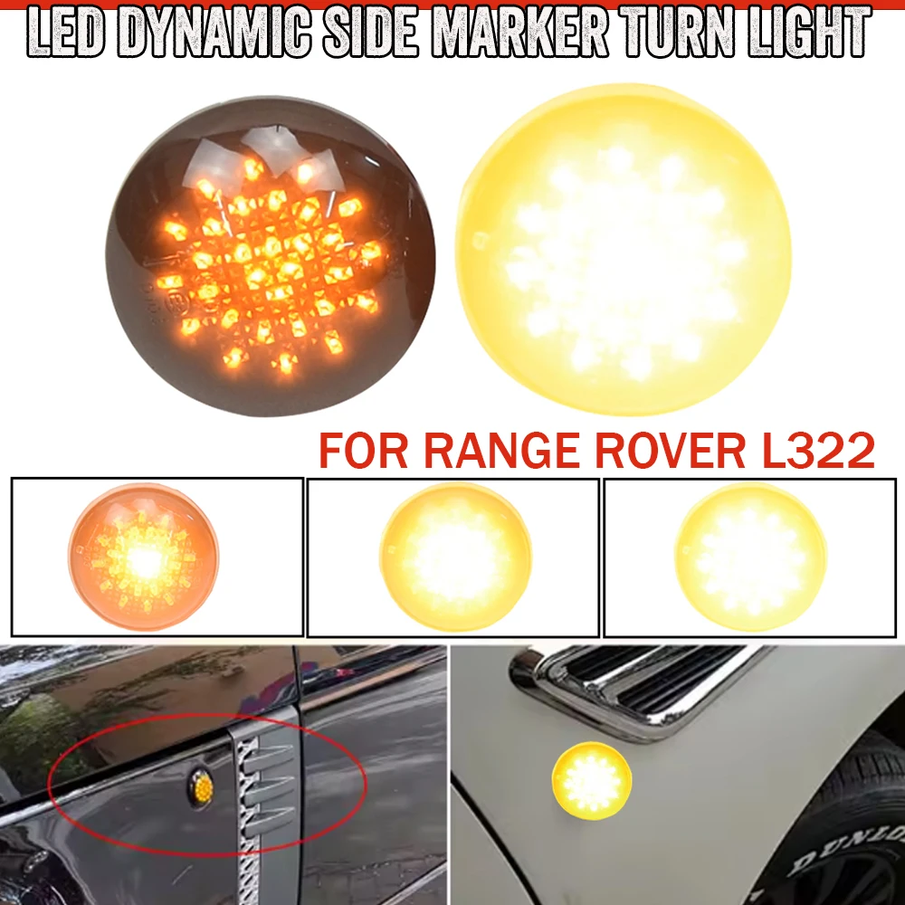 2PCS Dynamic LED Turn Signal Side Marker Light For Land Range Rover L322 2002-2012 Repeater Sequential Flasher Blinker Lamp