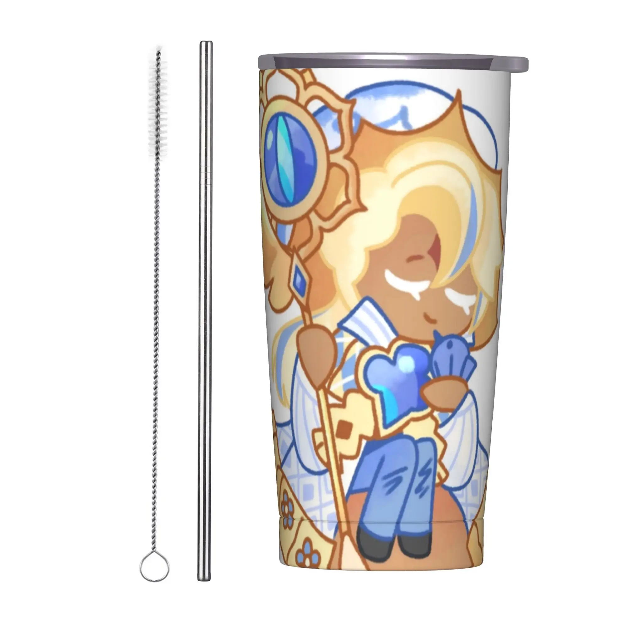 Pures Vanillas Cookies Pastel Insulated Tumbler with Straws Cookie Run Kingdom Vacuum Coffee Mugs Portable Car Bottle Cups, 20oz