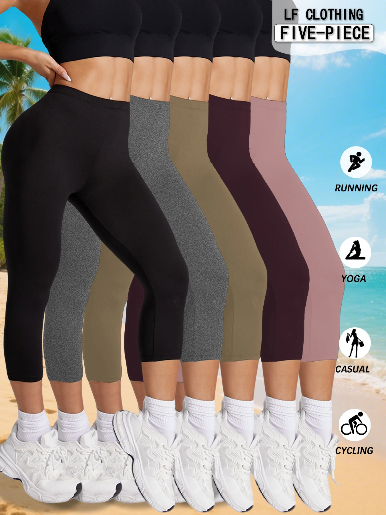 

5 Pack Women's Super Soft Capri High Stretchy Breathable Sports No See Through Workout Running Yoga Push Up Gym Fitness Leggings
