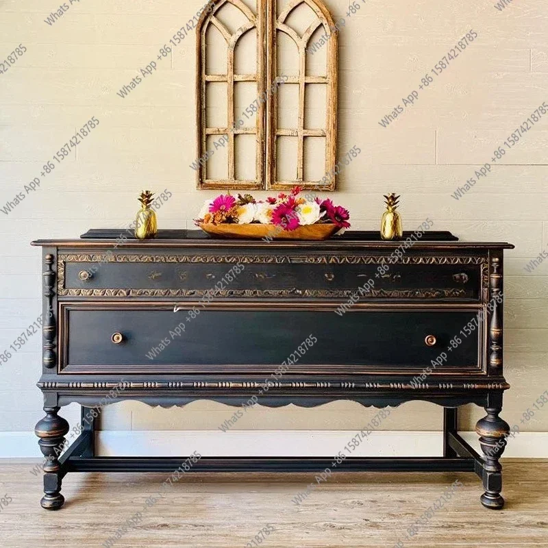 

K C69 French Retro Solid Wood Carving Flower Entrance Cabinet Old American Retro Decorative Cabinet Locker Entrance Cabinet