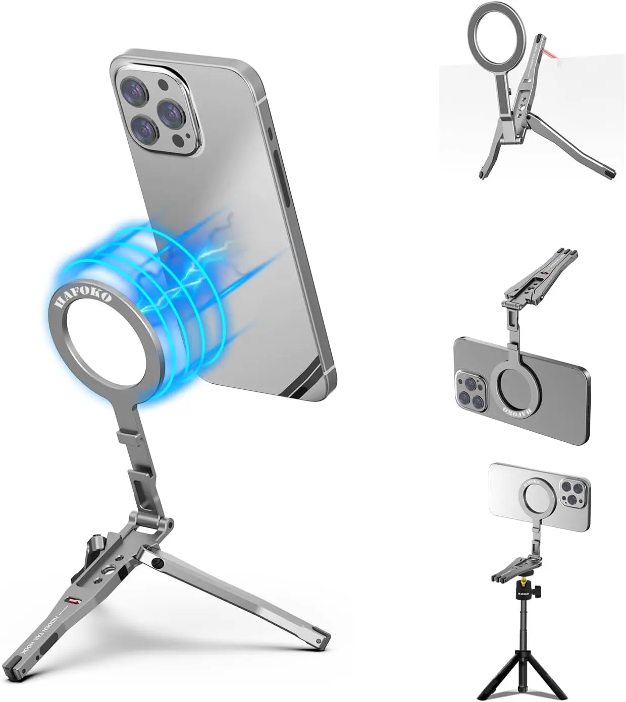 

Магнитный карманный штатив для телефона, алюминиевый, мини, настольный, складной, магнитный, ручной, совместимый с iPhone 17/16/15/14/13/12 Pro