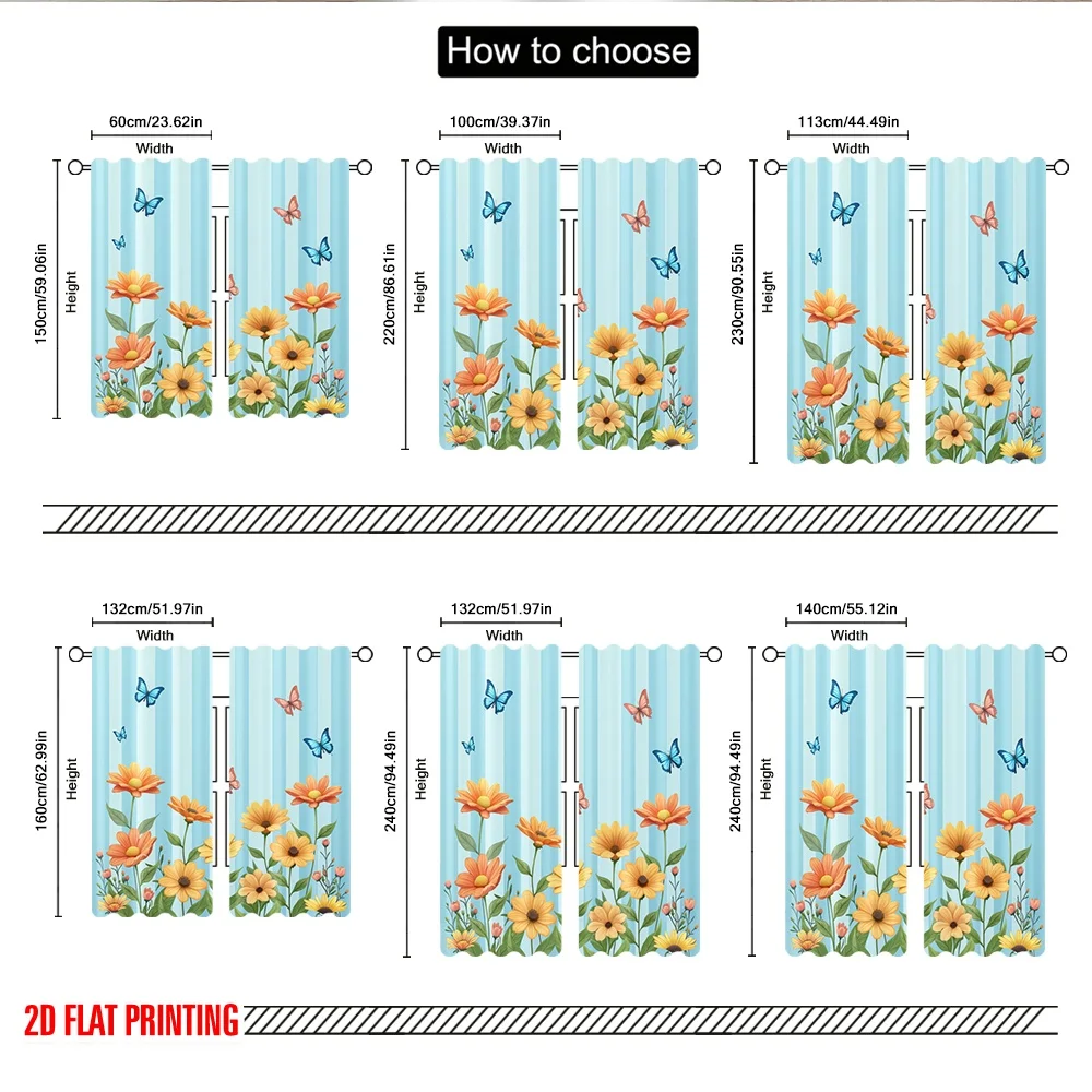2 قطعة 2D الطباعة المسطحة الستائر الربيع الفراشات الزهور مرج الرقمية المطبوعة البوليستر الستائر زينة الحفلات استخدام ل #3