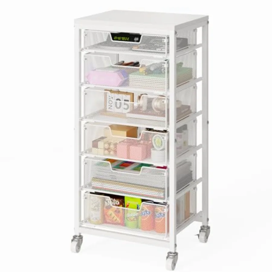 

6 Drawers Utility Cart Rolling Storage Cart with Wooden Tabletop Storage Drawer Cart on Lockable Wheels Craft Cart for Bedroom