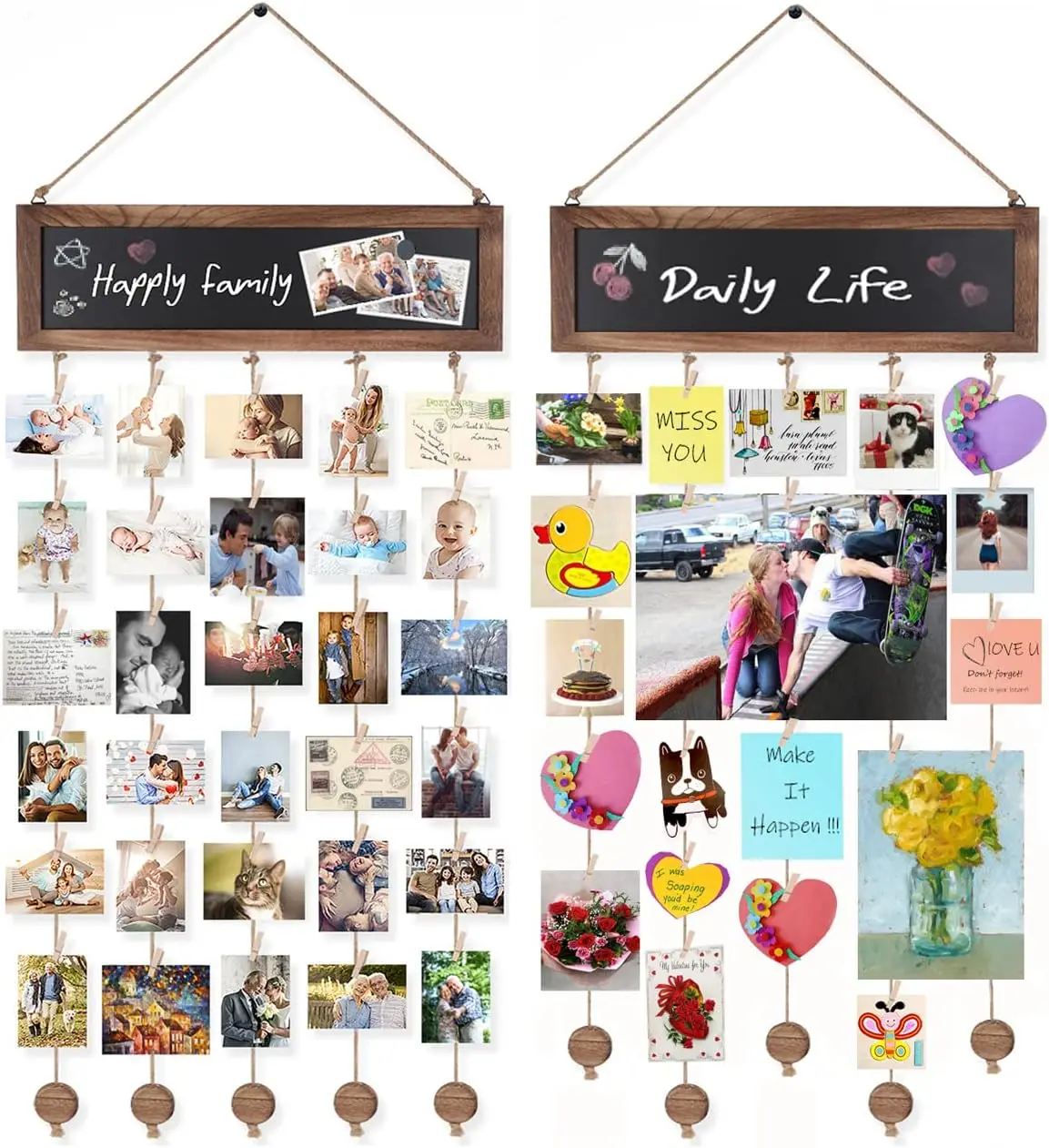 

2-Pack Wooden Photo Frames with Blackboard and Clips for Wall Decor, DIY Collage Display
