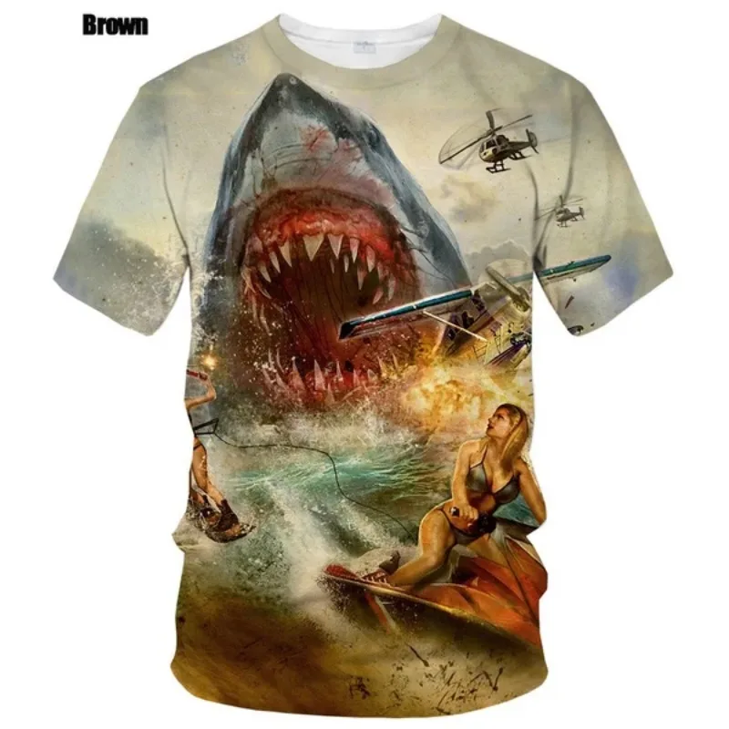 Summer New Slim T-shirt 3D Printing T-shirt 3D Shark Men\'s/women\'s Short-sleeved Fashion Casual Round Neck Top Men\'s Clothing