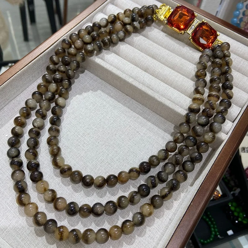 Natural Stone Brown Bead Necklace Amber-Colored Gemstone Chain Women Girls Gifts Fashion Jewelry Hot Sale Party Gift 2026