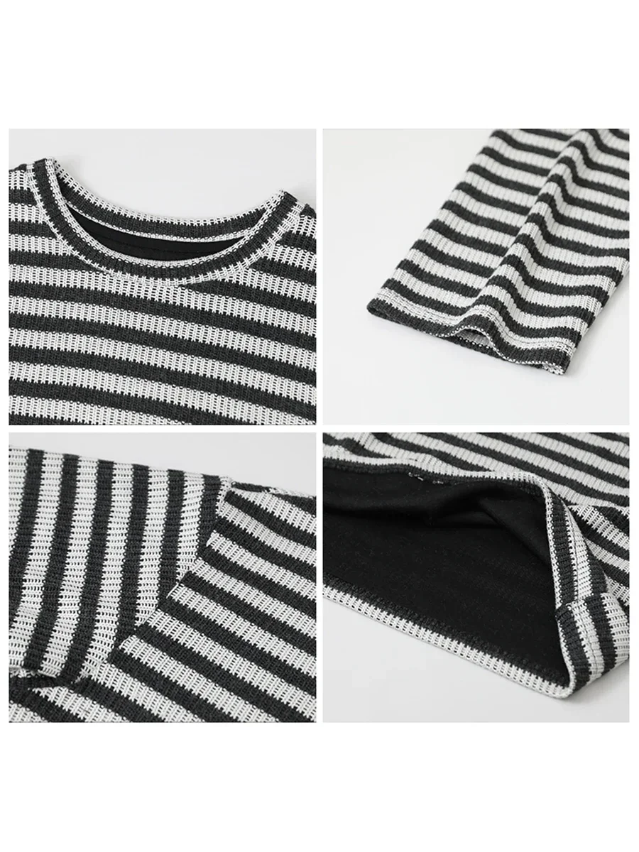 CHIC VEN Women T-Shirts Loose Casual New O Neck Knit Striped Long sleeved Female Tees Oversized Woman Top Spring Autumn 2024