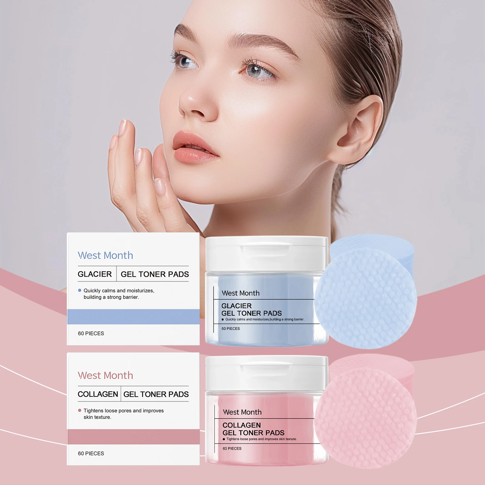 WEST MONTH Winter Collagen Gel Toner Pads ให้ความชุ่มชื้นอย่างล้ําลึก รู้สึกสบาย เพิ่มความยืดหยุ่นของผิว กระชับ