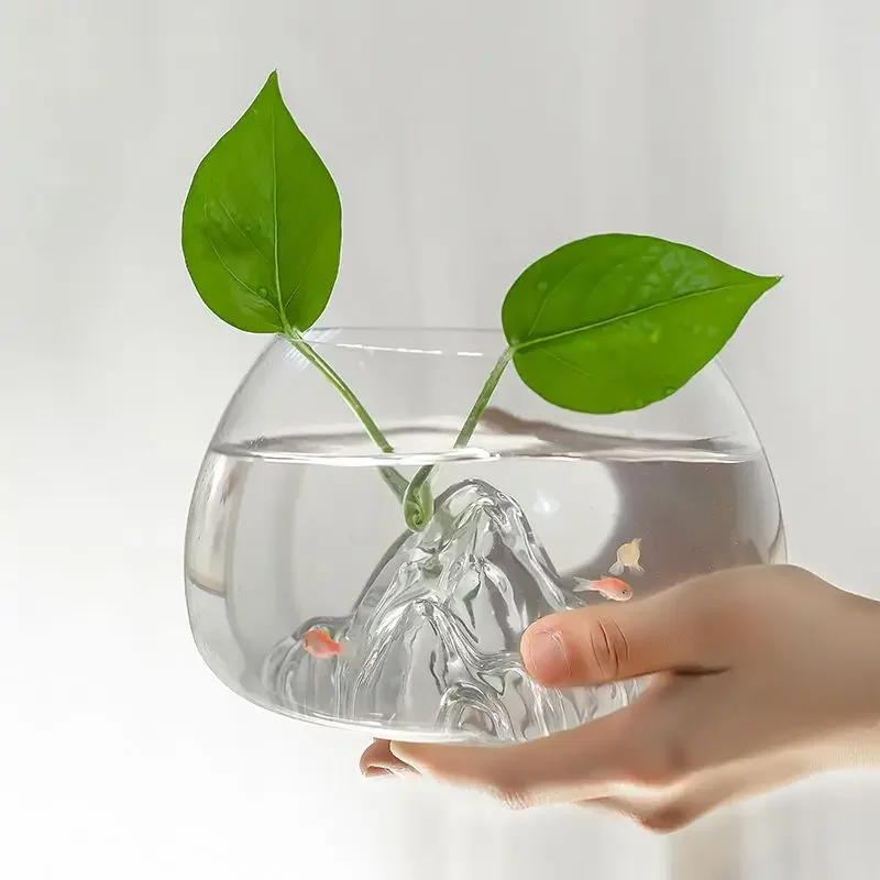 فيض خزان الأسماك سطح المكتب شفافة غرفة المعيشة الصغيرة مكتب المنزل سميكة الإبداعية خزان الأسماك الدائرية الأسماك الزينة الصغيرة