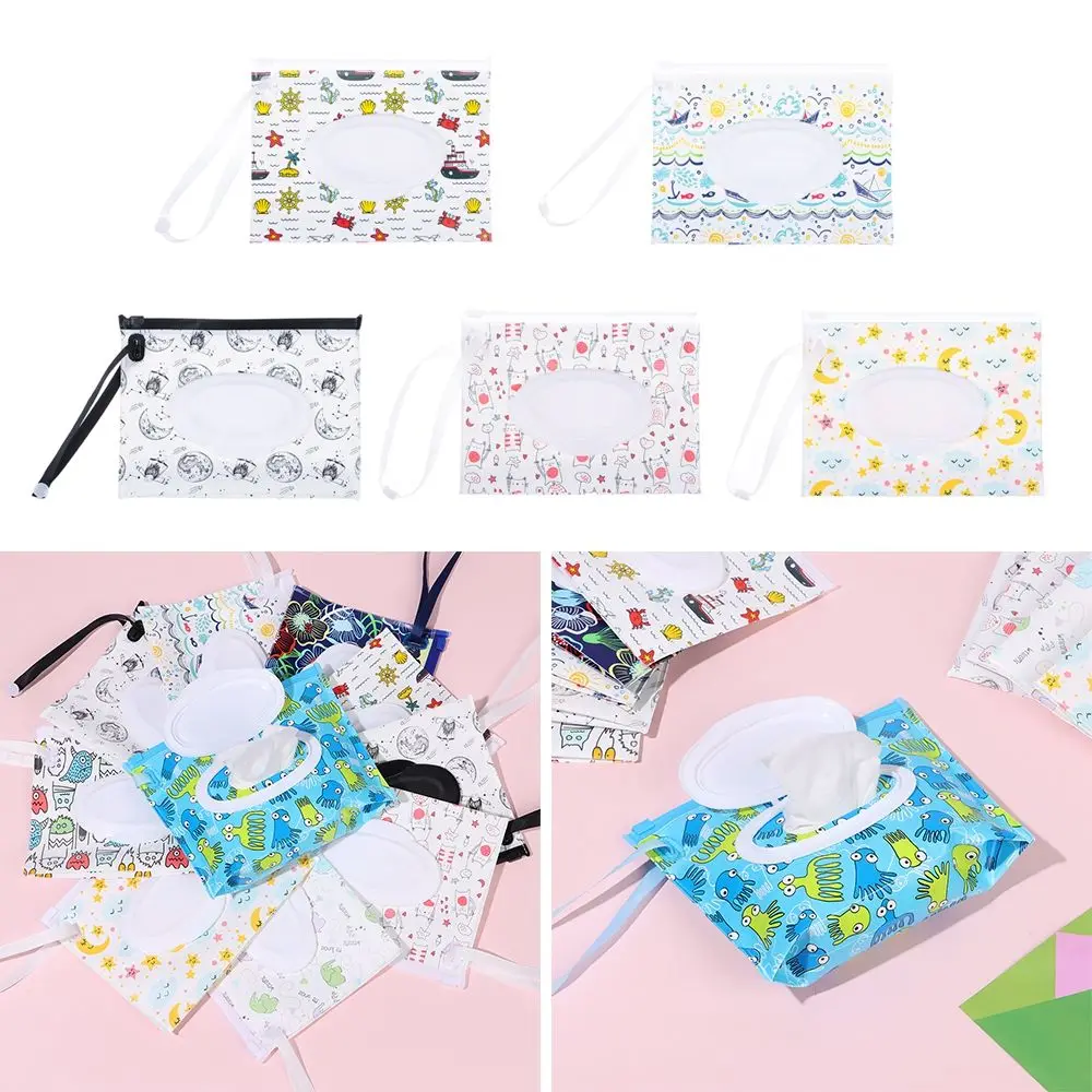 Wet Wipes Bag with Snap Strap EVA Baby Wet Wipes Box Portable Reusable Wipes Container Eco-friendly Cleaning Wipes Case