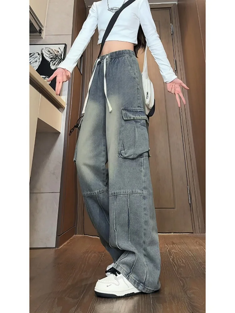 

Джинсы в американском стиле, мужские джинсы с высокой талией, прямые брюки, весенне-осенние свободные широкие брюки, износостойкие, длинные брюки