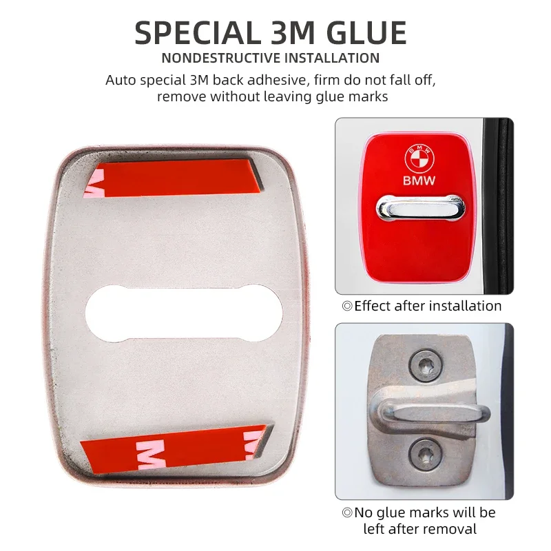 4PCS Car Door Lock Cover For BMW 1 2 3 5 7 Series M POWER X1 X3 X5 X6 G20 G30 G11 Stainless Steel Protective Cover Accessories image 6