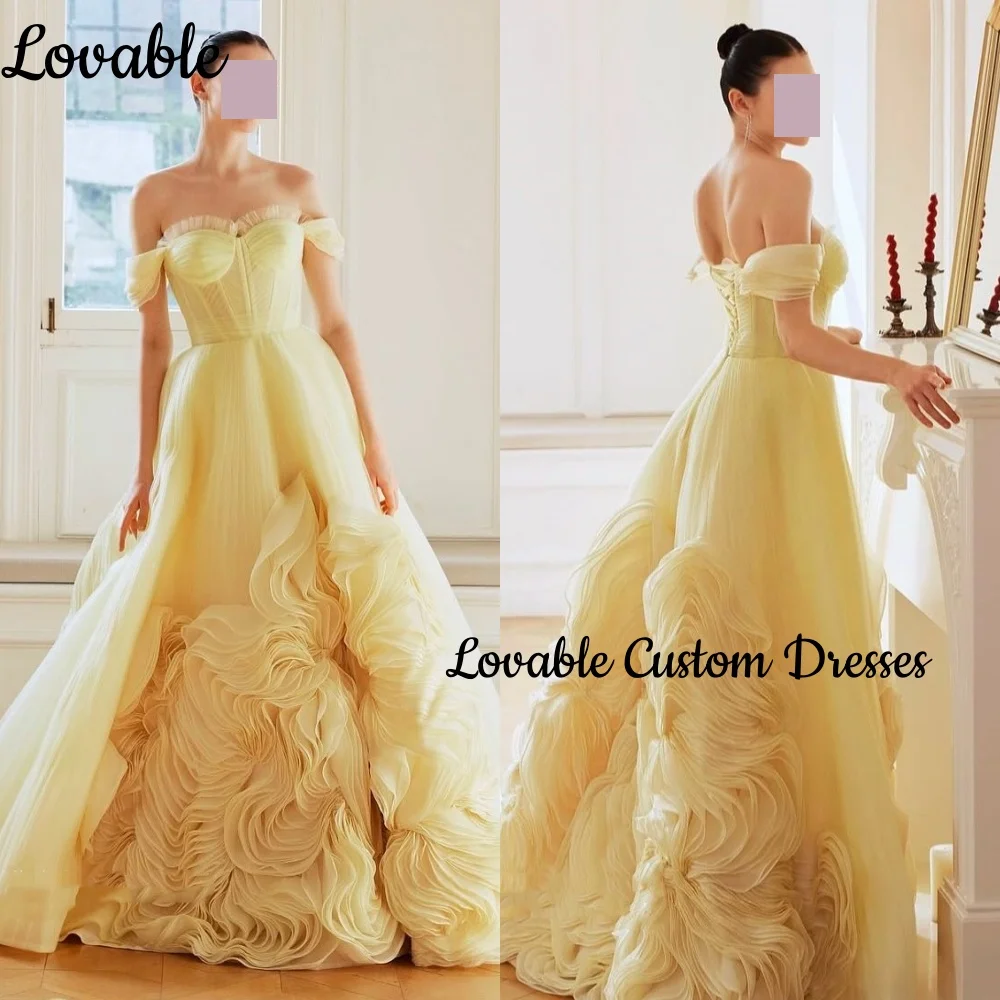 

Elegant Evening Dresses Customize A-Lineoff-The-Shoulder Floor-Length Dresses For Special Events Zipper Up Ruffle Vestidos De Fi