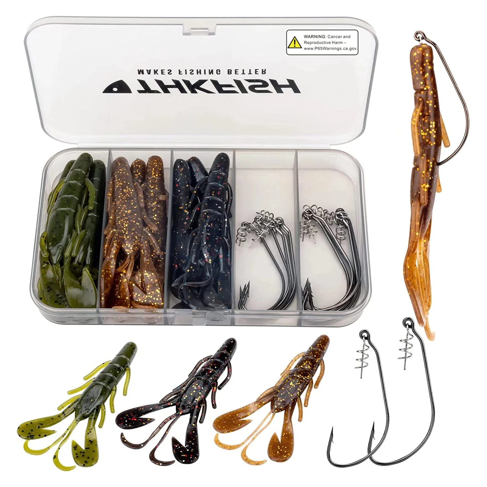 19pcs Soft Lobster Fishing Lures Jigging Hooks Kit 90mm Artificial Crayfish Worm Bait with 3/0 4/0 Jig Hook Fishing Texas Rigs