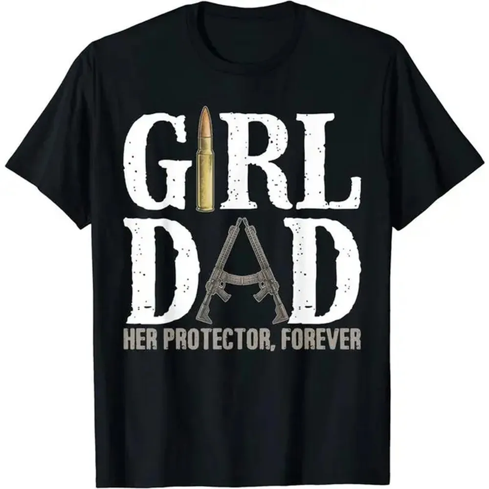 Men's Graphic T-Shirt with Funny 'Girl Dad Her Protector Forever' Print, 100% Cotton Casual Short Sleeve Top for Father's Day, Tshirt, Shortsleeve