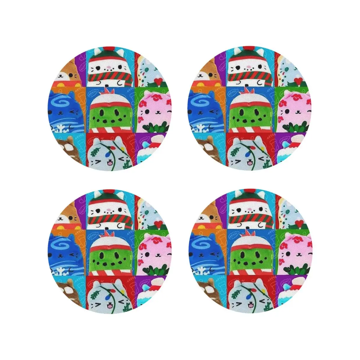 Cats Vs Pickles Christmas Special Coasters Kitchen Placemats Insulation Cup Coffee Mats For Decor Home Tableware Pads Set of 4