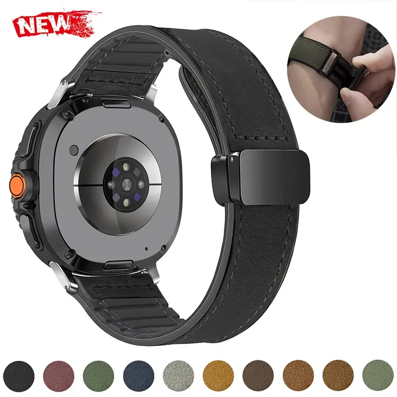 Leder-Silikonarmband für Samsung Galaxy Watch 8 40 mm 44 mm 8 Classic 46 mm Watch Ultra 2025 47 mm Magnetschnallenarmband